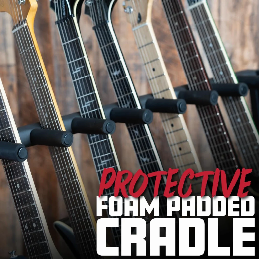 Gator Frameworks – Supporto Pieghevole per 7 Chitarre, Struttura in Acciaio Verniciato a Polvere, Imbottitura in Schiuma, Compatibile con Chitarre Elettriche, Acustiche e Bassi (RI-GTR-RACK7)