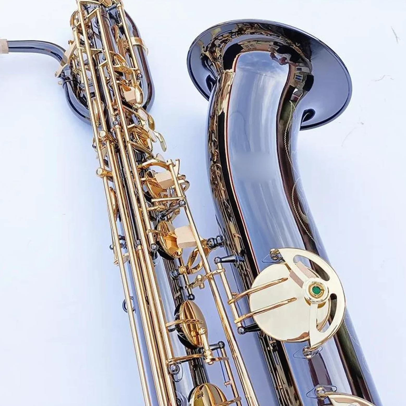 Sassofono Baritono Professionale In Tubo Di Ottone Con Superficie Unica Placcata In Nichel Nero, Strumento Sax Con Custodia