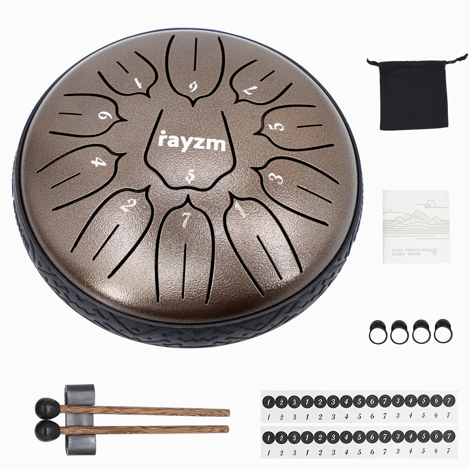 Rayzm Tamburo in Acciaio, 6 Pollici 11 Toni D-Key Steel Tongue Drum, Strumento a Percussione Portatile Handpan in Acciaio al Carbonio