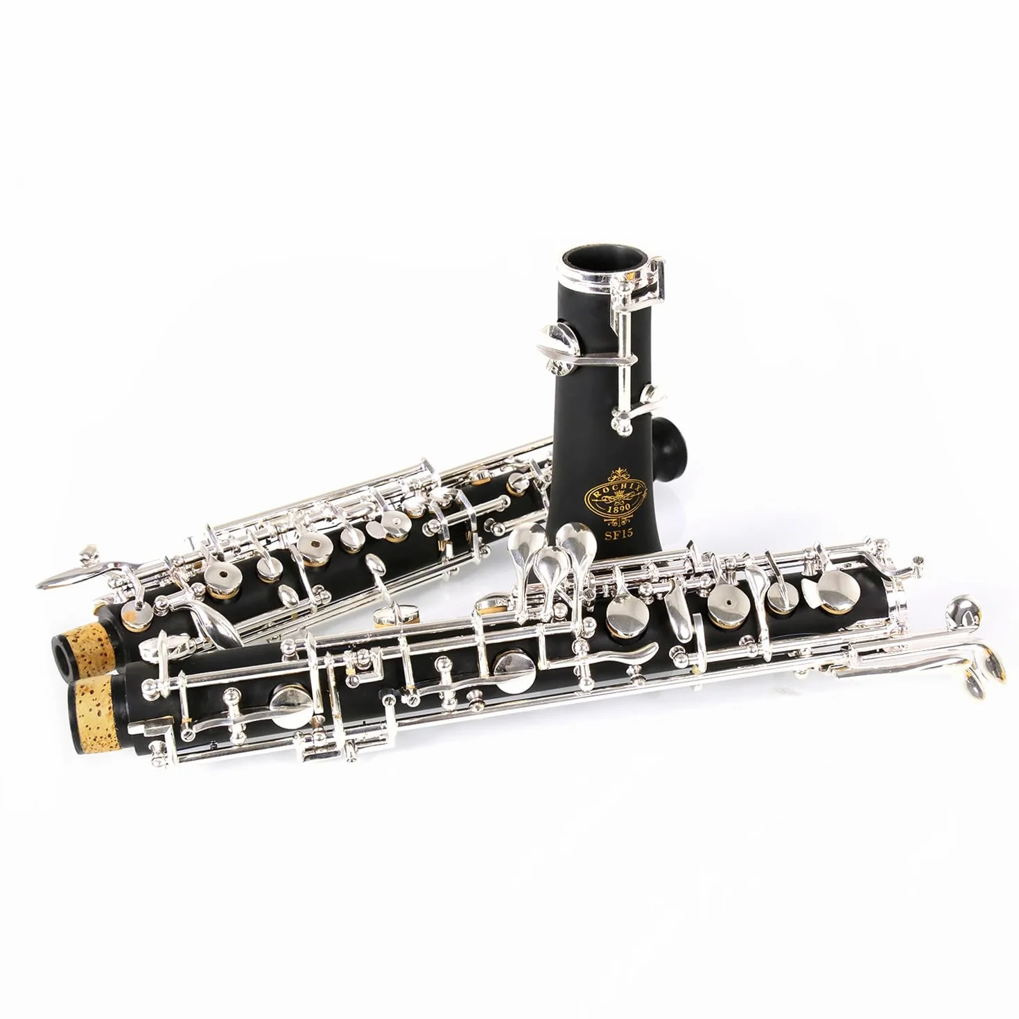 Rochix Oboe per principianti, livello SF15, corpo in legno composito placcato argento, tono completamente automatico, con 2 ance, 1 panno per la pulizia, 1 tampone per oboe, 1 poggia pollice, 1