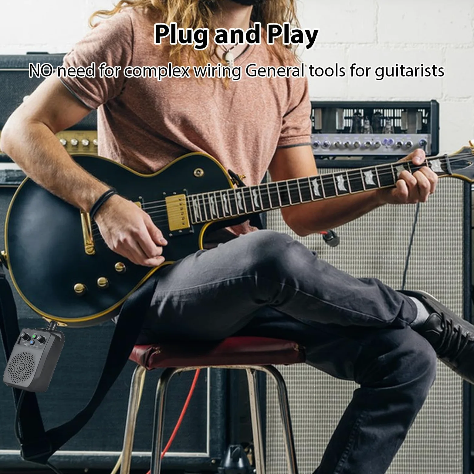 Mini Altoparlante per Chitarra, Regolazione Vocale BT Portatile Plug-in per Chitarre Elettriche, Amplificatore 1500 mAh, Tipo C, Ricaricabile