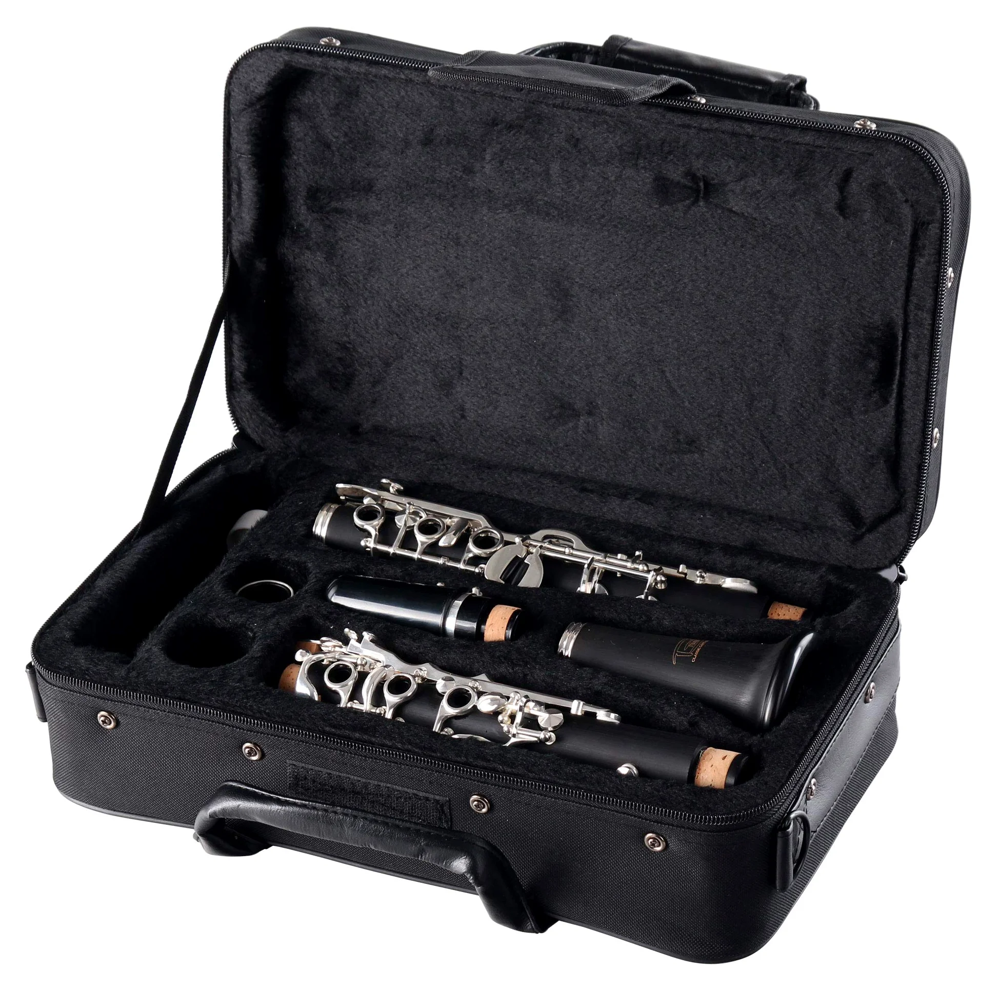 Classic Cantabile CLK-20 Clarinetto Sib Plastica Sistema Tedesco Set ESM | 20 chiavi, 6 anelli, Corpo in ebanite effetto legno, Meccanica argentata, Supporto pollice regolabile, Anello per tracolla