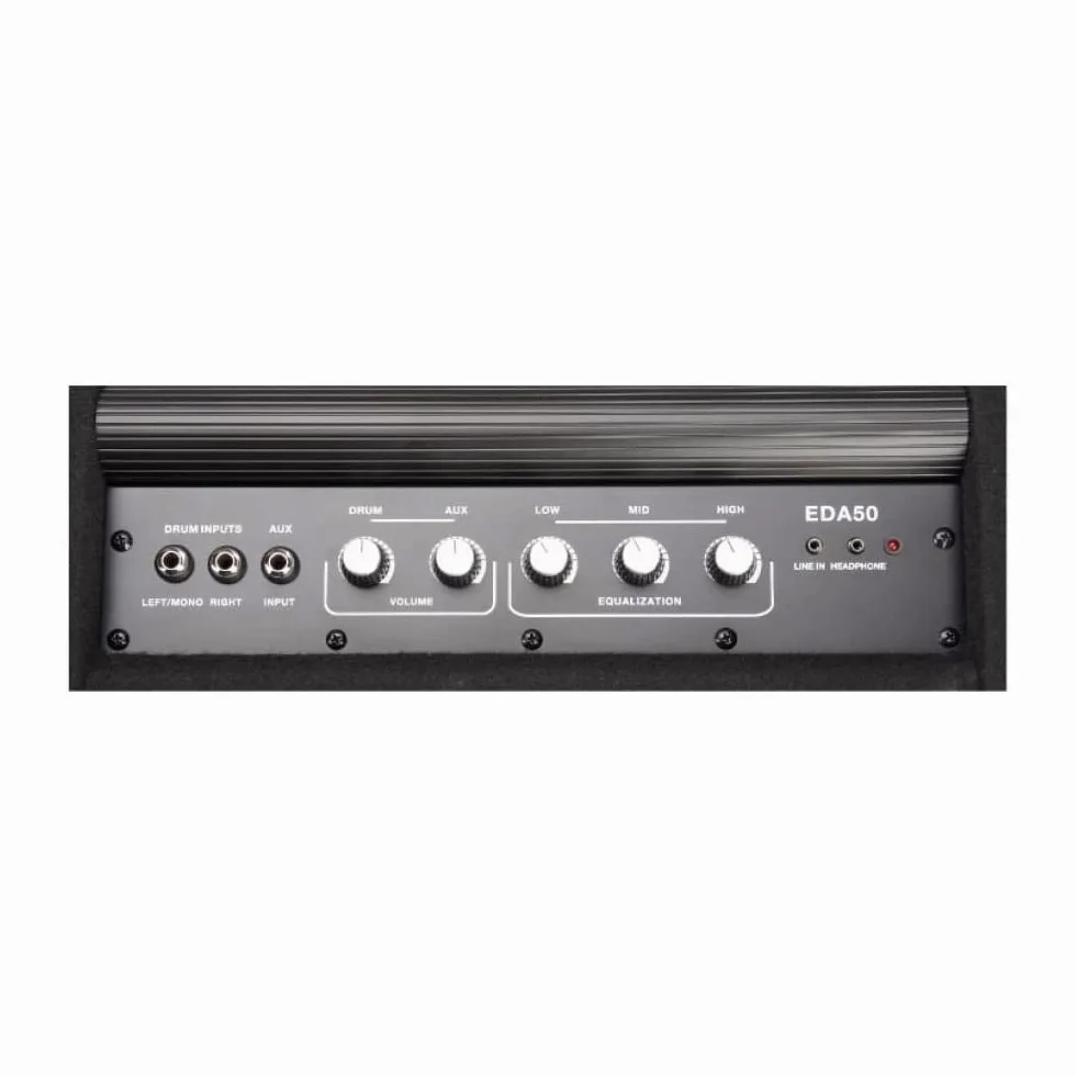 Carlsbro EDA50 - Altoparlante elettronico da 10" con amplificatore integrato da 50 W, equalizzatore a 3 bande, ingresso AUX e doppio canale per batteria digitale, design compatto con protezione
