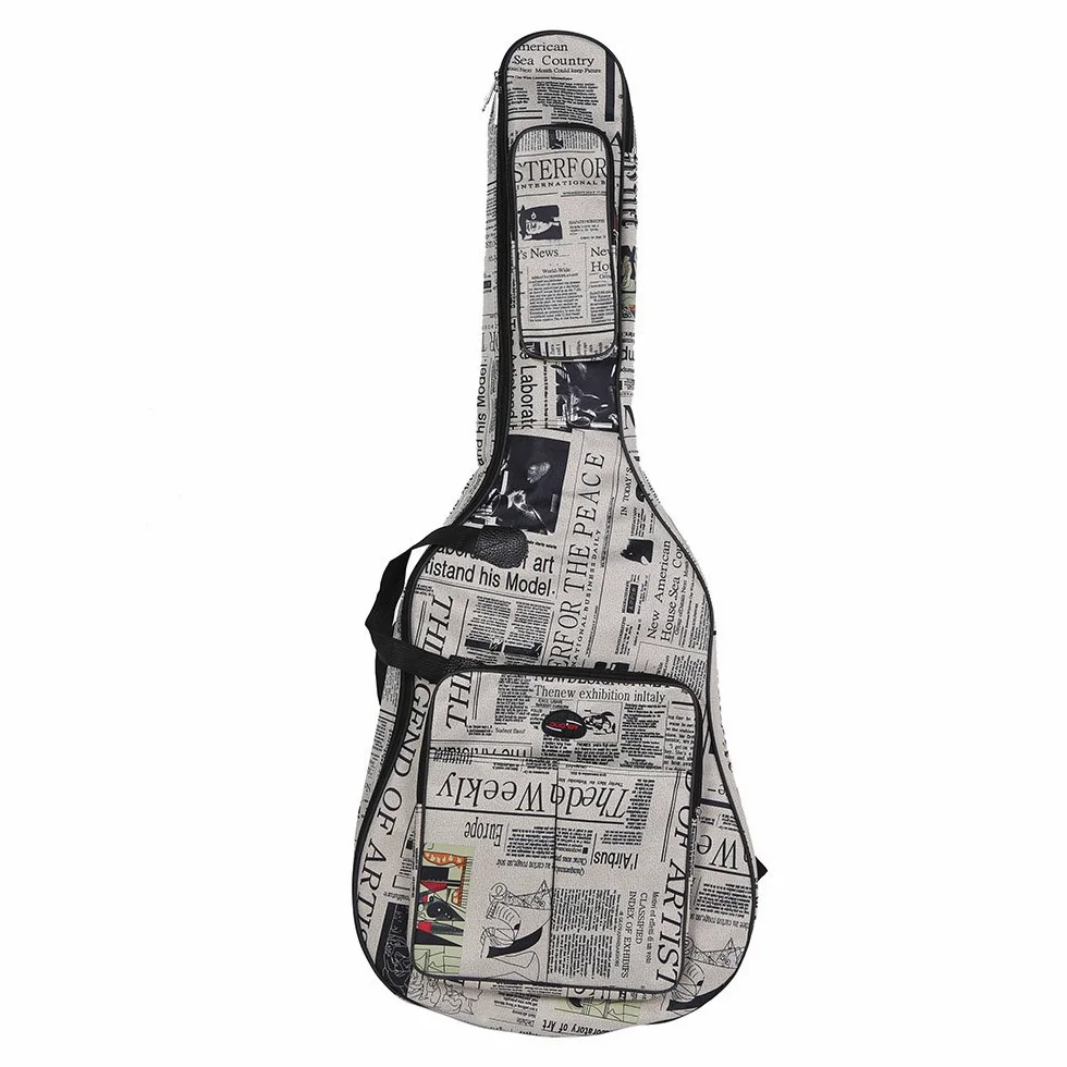 Btuty Custodia per chitarra da 104 cm, in tessuto Oxford 600D impermeabile, stile giornale, doppia cucitura, con cinghie imbottite, custodia per chitarra acustica classica folk da 104 cm, bianco e