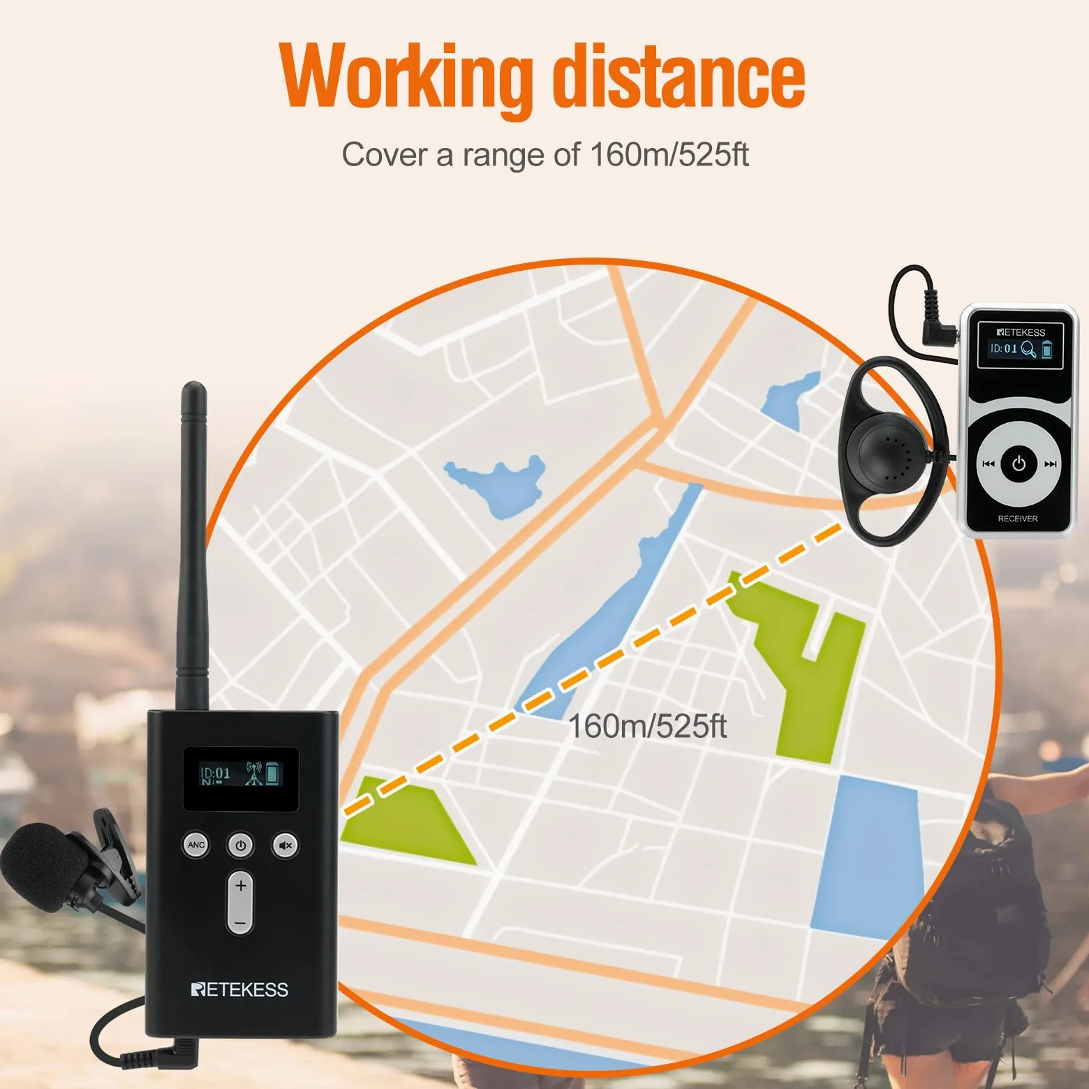 Retekess T130Pro Wireless Tour Guide System, Riduzione del Rumore Migliorata, Guida Turistica Audio a Sussurro, 160m, per Turismo, Visita Fabbrica (2 Trasmettitori 30 Ricevitori)