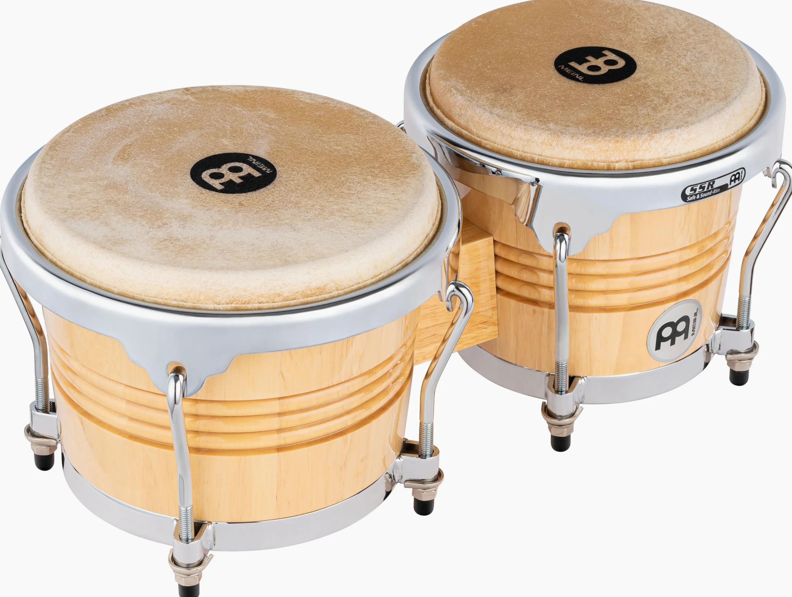 Meinl Percussion Bongos Wood Chrome - 2 Tamburi a Mano da 6.75 e 8 Pollici - Chiave Accordatura Inclusa - Quercia del Siam, Natural High Gloss (WB200NT-CH)
