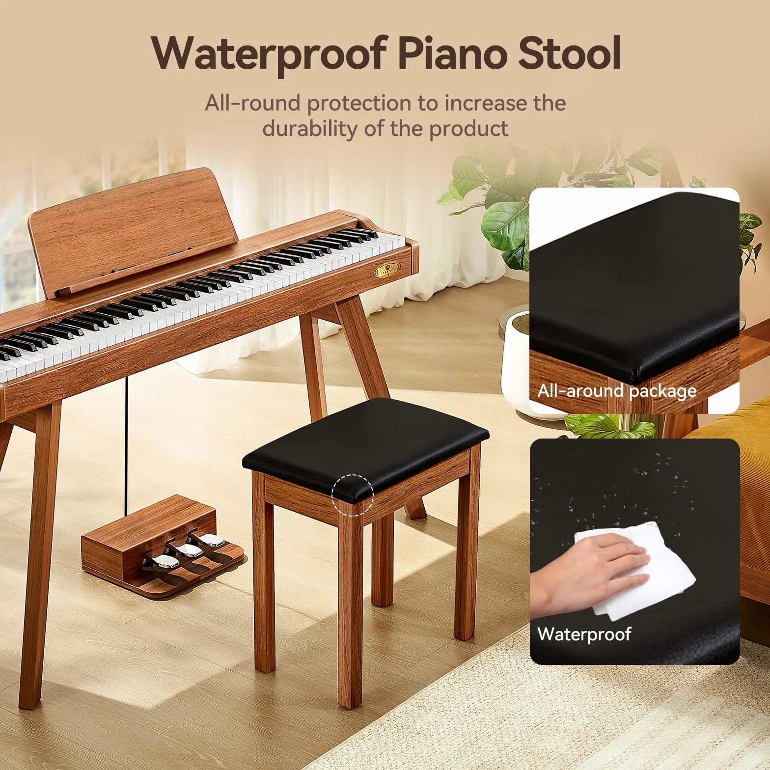 TERENCE Sgabello Pianoforte Pianoforte Panca Struttura in legno massello di alta qualità Capacità di carico superiore Cuscino sedile comodo e pratico Versatile per uso professionale e domestico