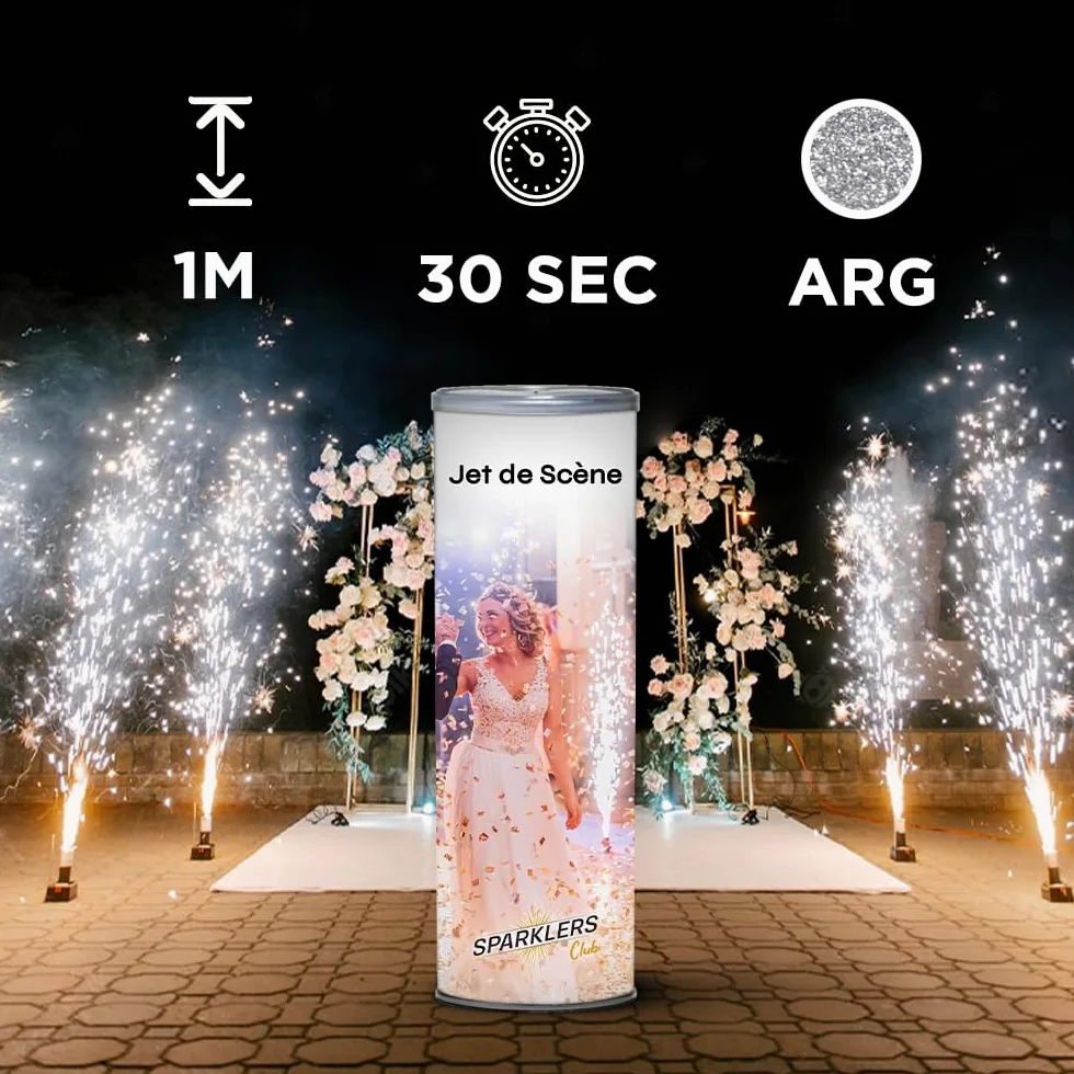 SPARKLERS CLUB Set di 2 trigger + getti di scena color argento, batteria e telecomando inclusi, getto di scena per interni a scintille per matrimonio, categoria F1 (1 metro 30 sec, 2)