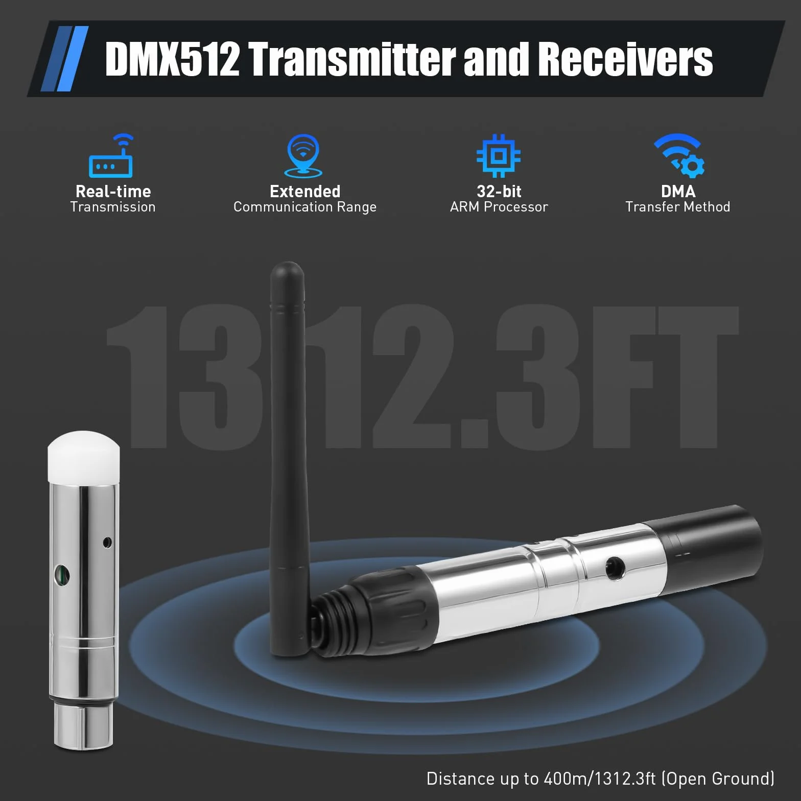 Dmx Controller Wireless Dmx 2.4G ISM 1DMX512 trasmettitore radio e 7 ricevitori radio DMX512 LED Lighting Controller per luci da palco