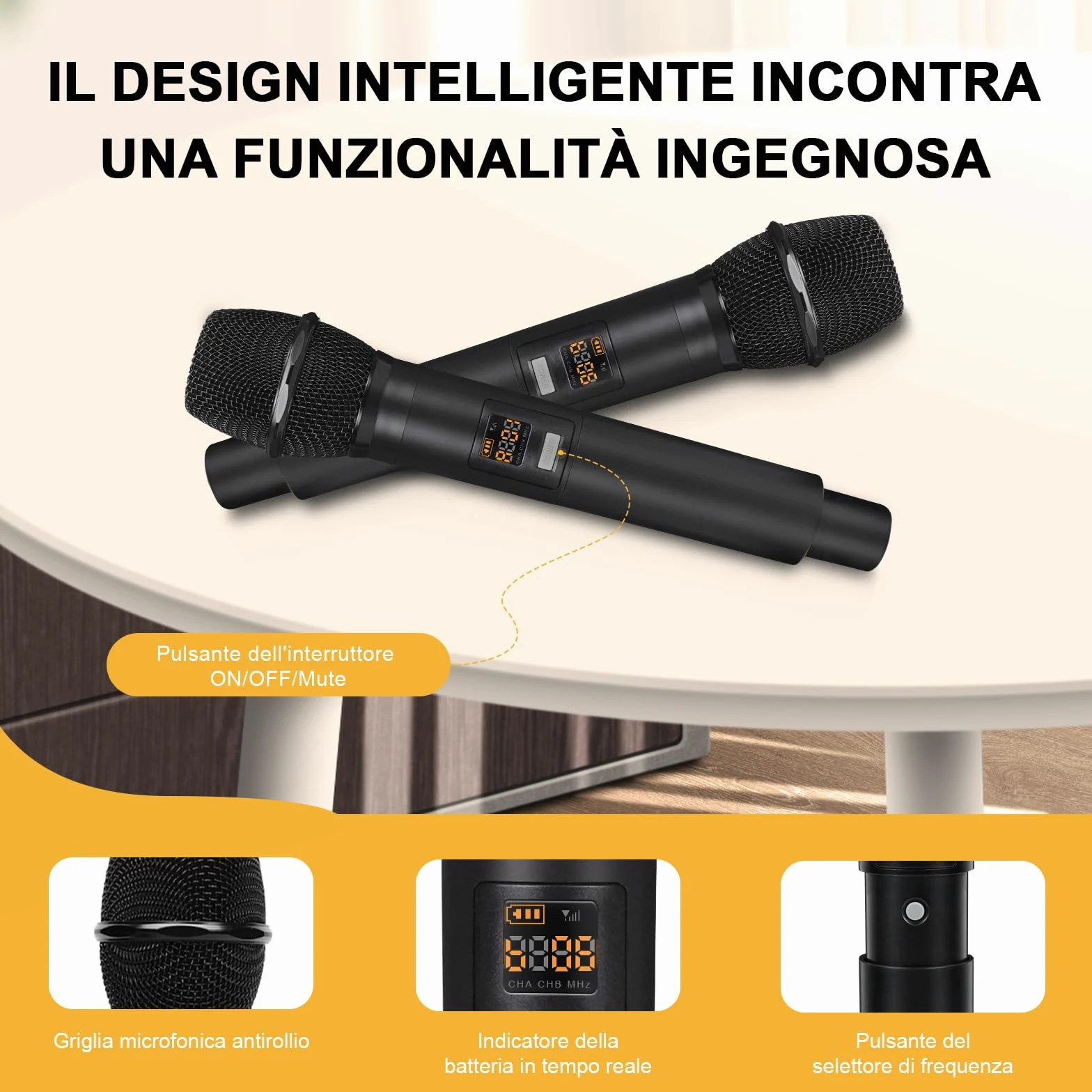 MELONARE Sistema di microfoni wireless UHF 500MHz a 8 canali MWM-81F | 8 x 5 frequenze, portata 73,2 m, microfoni dinamici a mano, canto, karaoke, chiesa, riunioni, matrimoni