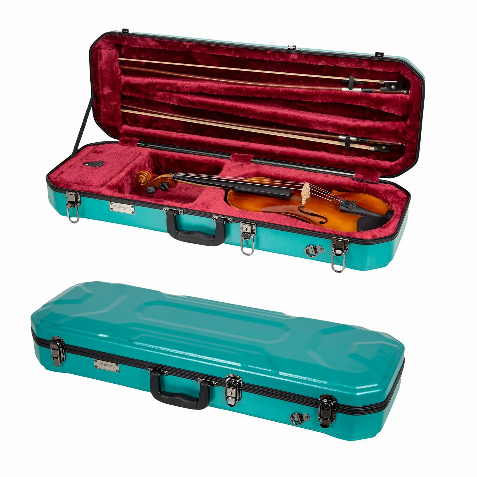 Crossrock Custodia oblunga per violino 4/4, include scomparto interno, 2 supporti per archetto, blocco di sicurezza e cinghie staccabili, colore blu menta (CRA860VFMB-R)
