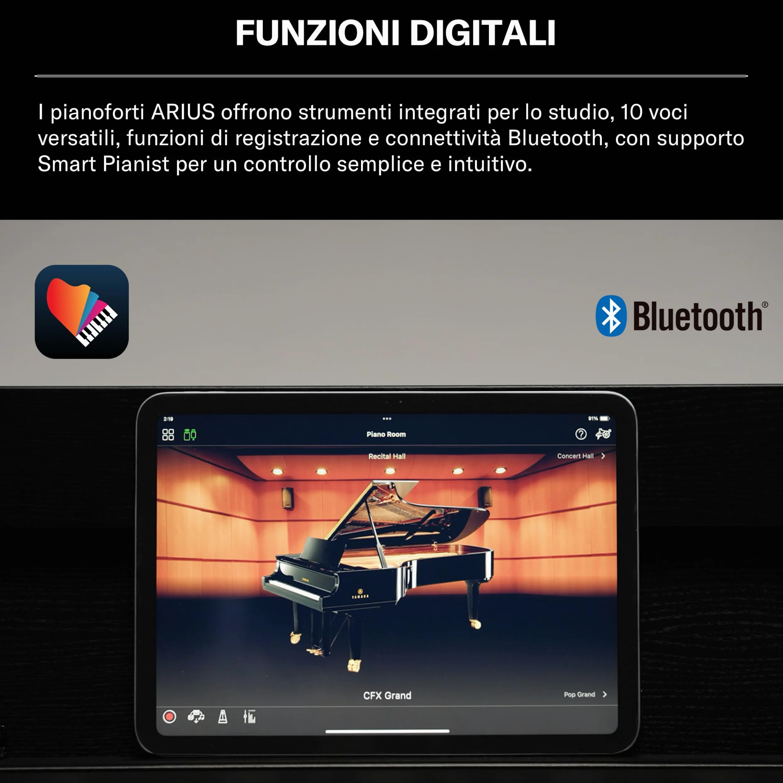 YAMAHA YDP-S36 Pianoforte Digitale – 88 Tasti Pesati GHS, Suono CFX Concert Grand, Design Slim, Bluetooth, 3 Pedali, Ideale per Casa e Principianti – Nero