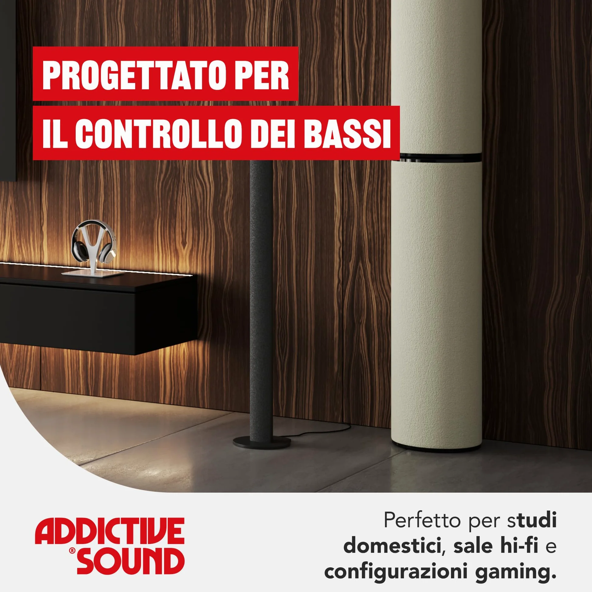 Addictive Sound Bass Trap Cilindrico Premium - Qualità Studio - Lana Acustica Specializzata 80-210 Hz - Prodotto nell'UE - Impilabile Autoportante - Garanzia 36 Mesi - 100cm, Nero