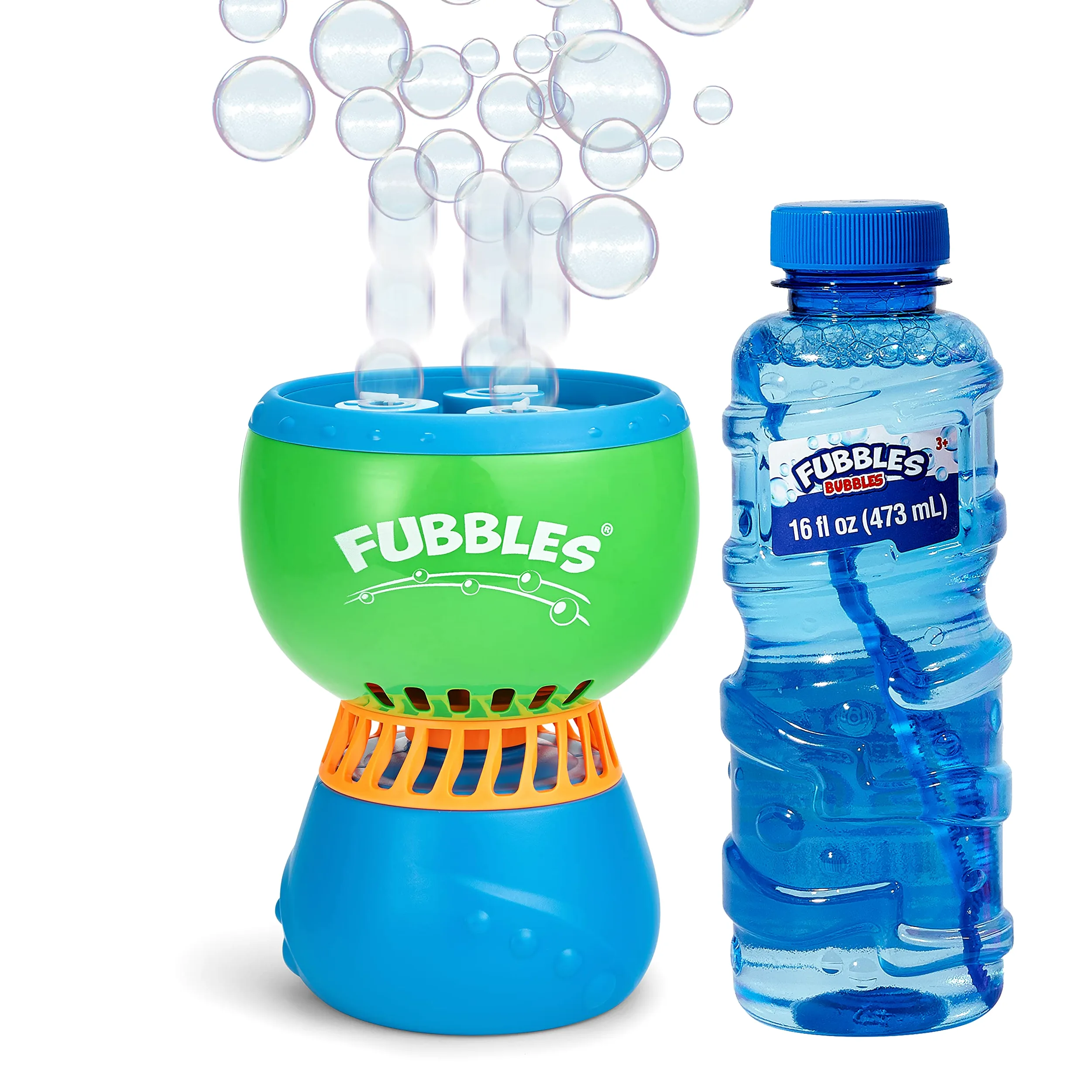 FUBBLES NO Spill Funfiniti Bubble Machine | Blows One Hour of Non Stop Bubbles | Amazon Exclusive Toy Set Includes 36oz of Non Toxic Refill Solution (Bubble Solution Bottle Colors Will Vary)