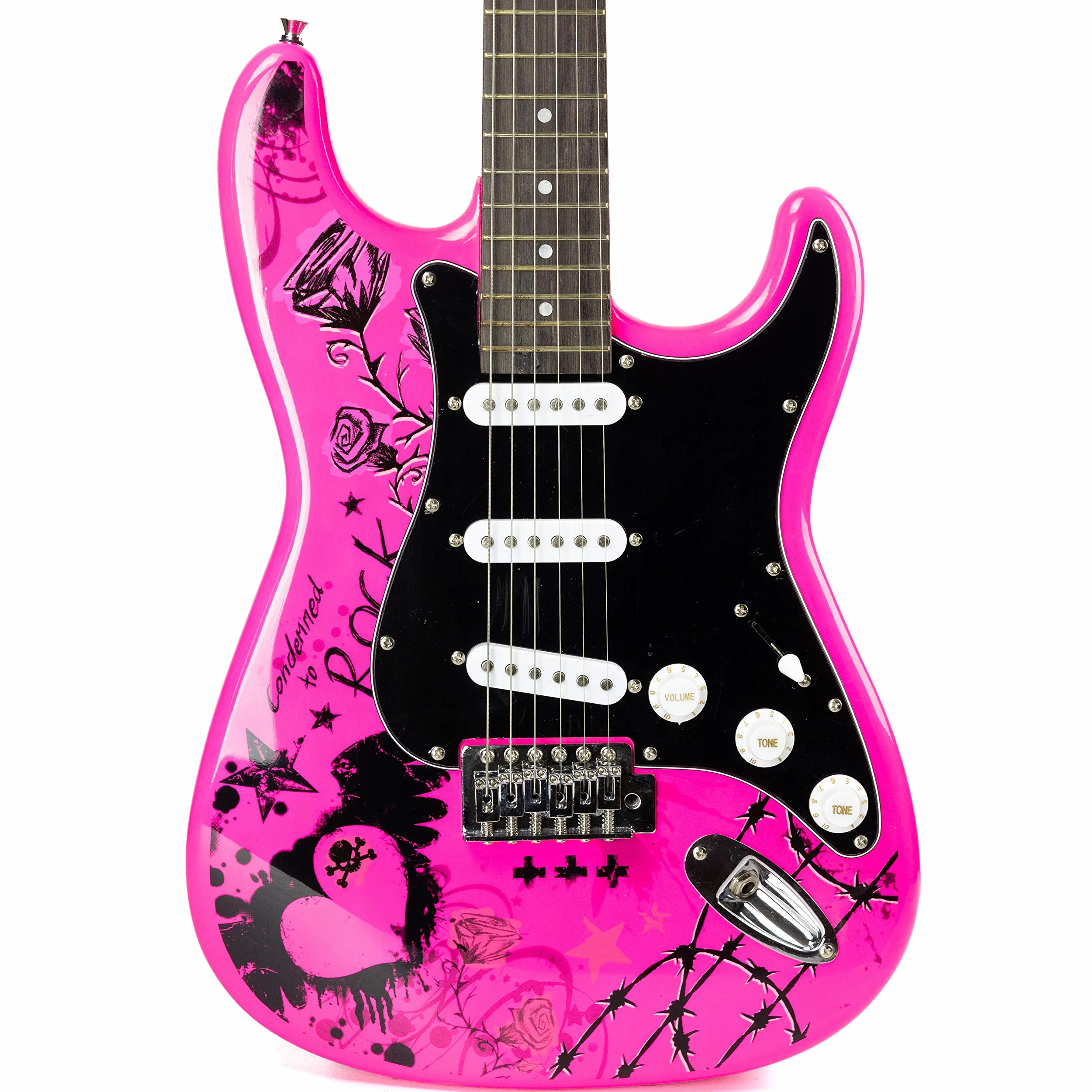 Jaxville St1-PP-PK Pink Punk St Style Style Guitar Guitar Confezione con amplificatore per chitarra Guitar Bag Guitar Strings Guitar Strap Guitar Lead And Guitar Plectrums