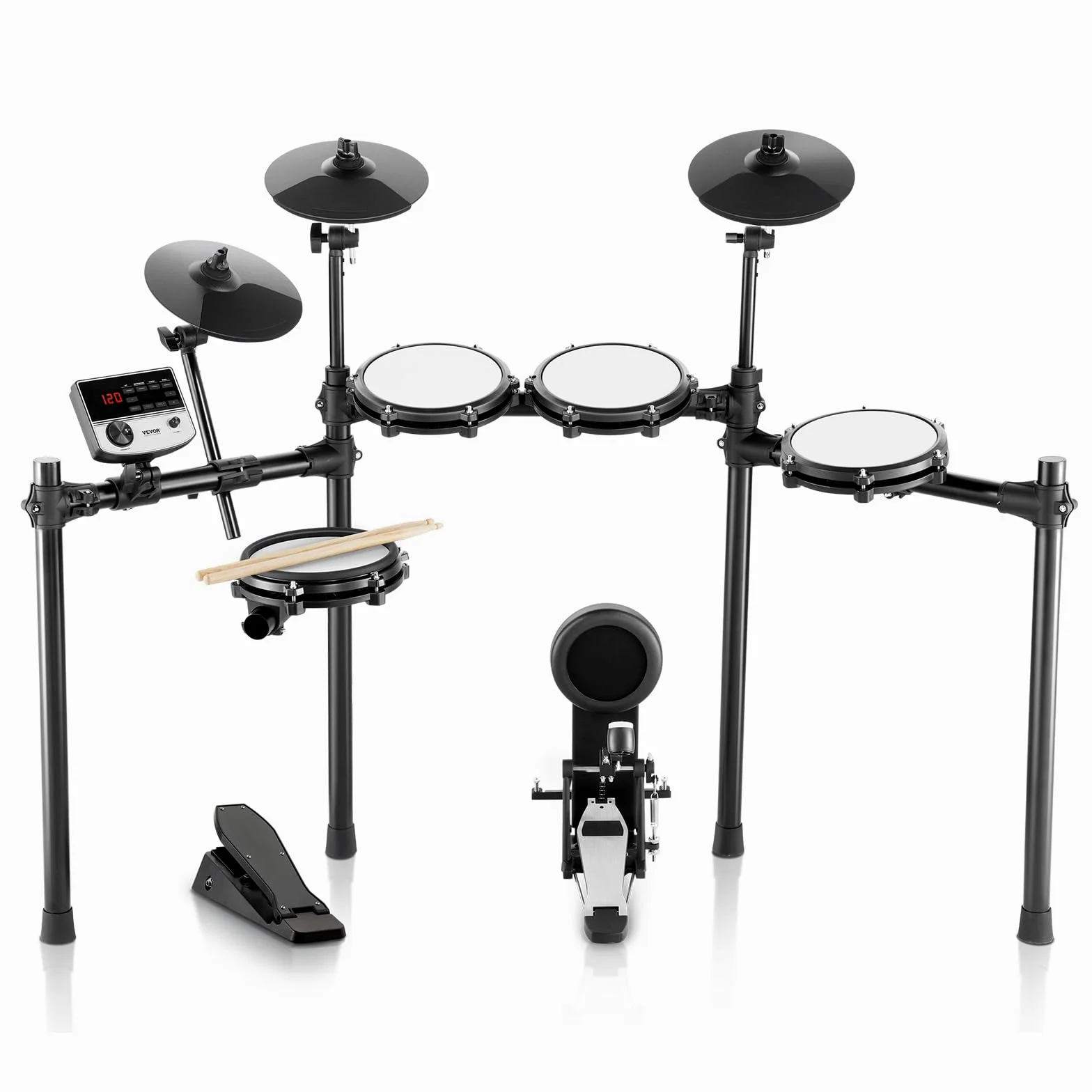 VEVOR Set di Batteria Elettronica, 32 Kit di Batteria e 480 Suoni, Kit di Batteria Elettronica, Batteria Rullante a Rete Silenzioso 203,2 mm con Supporto USB MIDI con Piatti, Bacchette e Pedali