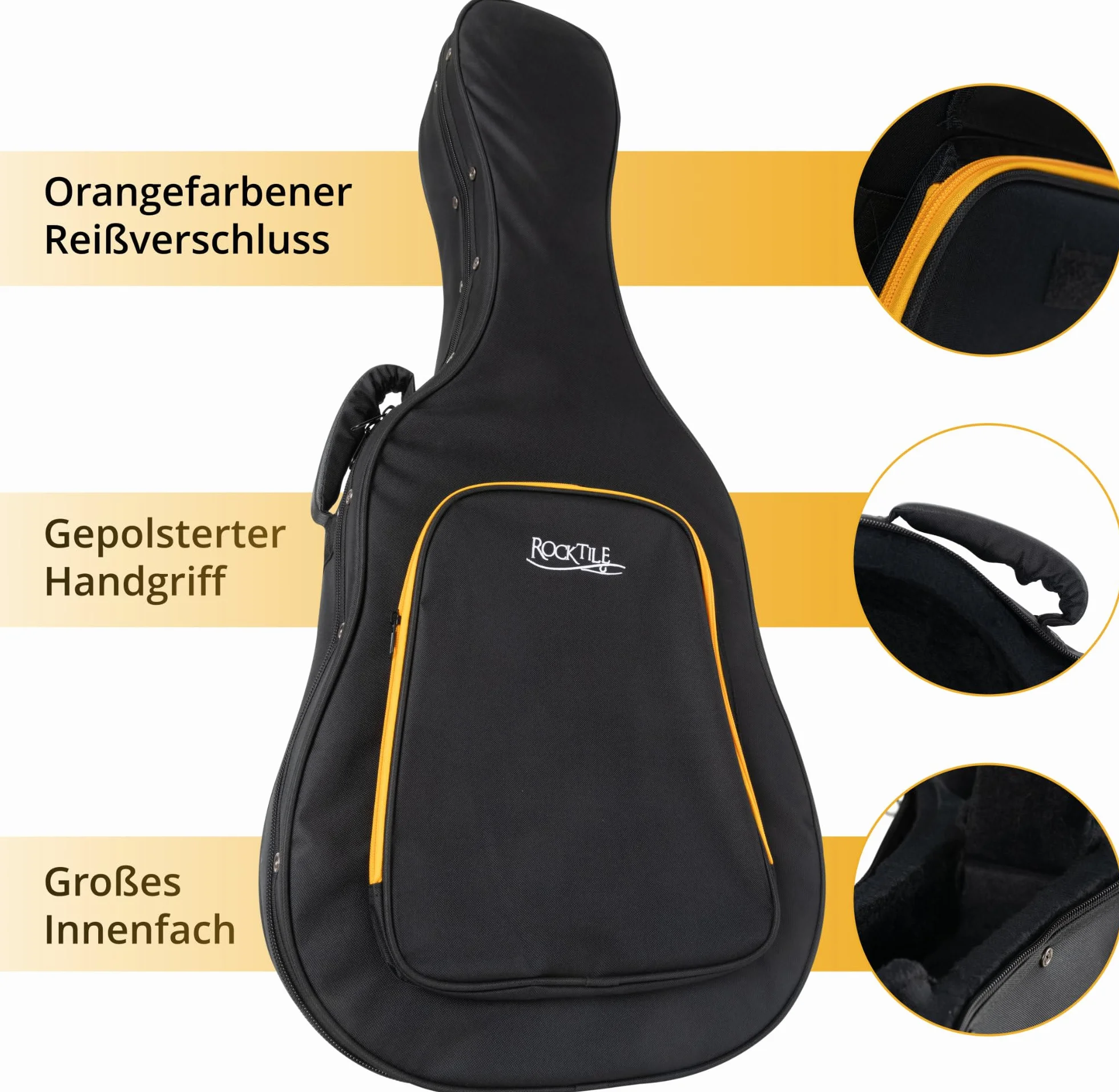 ROCKTILE KGSC-5122BK Chitarra Classica Softcase - Custodia Leggera Maneggevole per Tutte le Chitarre da Concerto