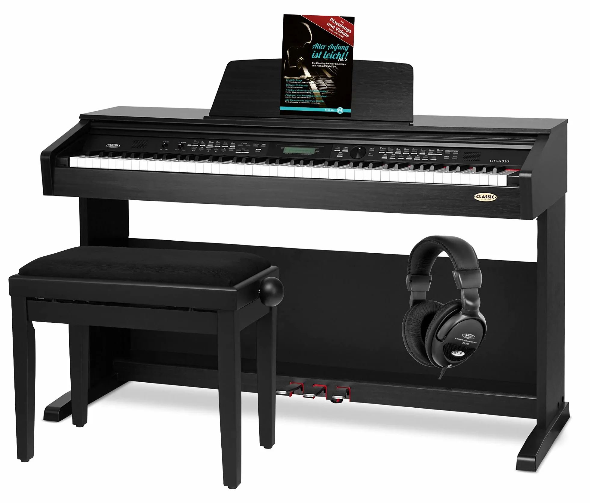 Classic Cantabile DP-A 310 SM E-Piano SET nero opaco, 3 pedali (Sustain | Tastiera HA-88-S500 con 88 tasti a meccanica a martello e dinamica di tocco, Sostenuto, Soft), Polifonia max: 128 voci, 4 ohm