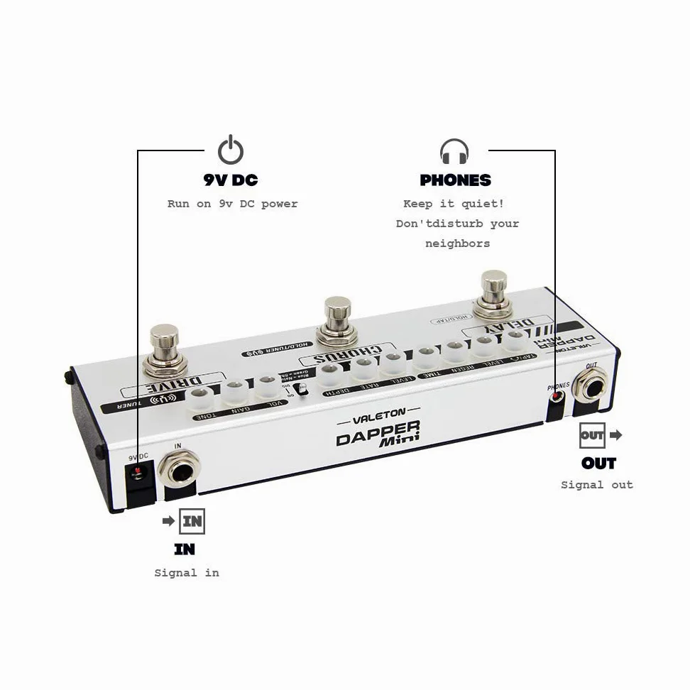 Valeton Dapper Mini Stage Session Gigging Gear Overdrive Distorsione Chorus Ritardo Chitarra Multi-Effetti Pedale