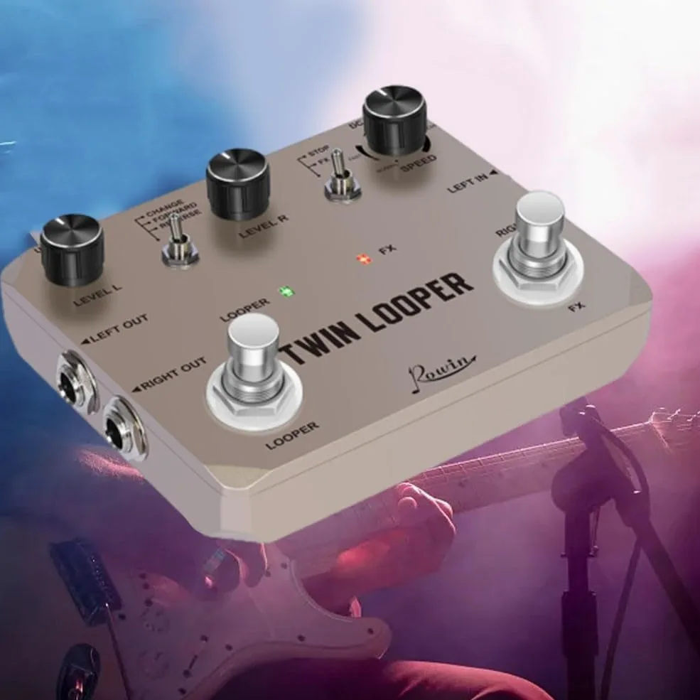 Rowin Twin Looper Pedale, ingresso e uscita stereo, custodia in metallo resistente