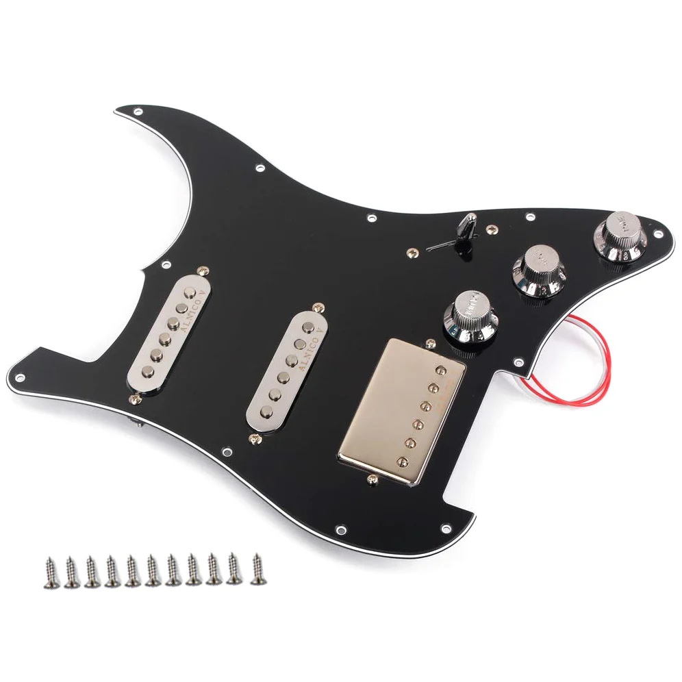 Alnicov Set battipenna precablato caricato SSH Pickup humbucker a bobina singola SSH Alnico V ， per sostituzione chitarra elettrica Fender Strat ST ， Nero