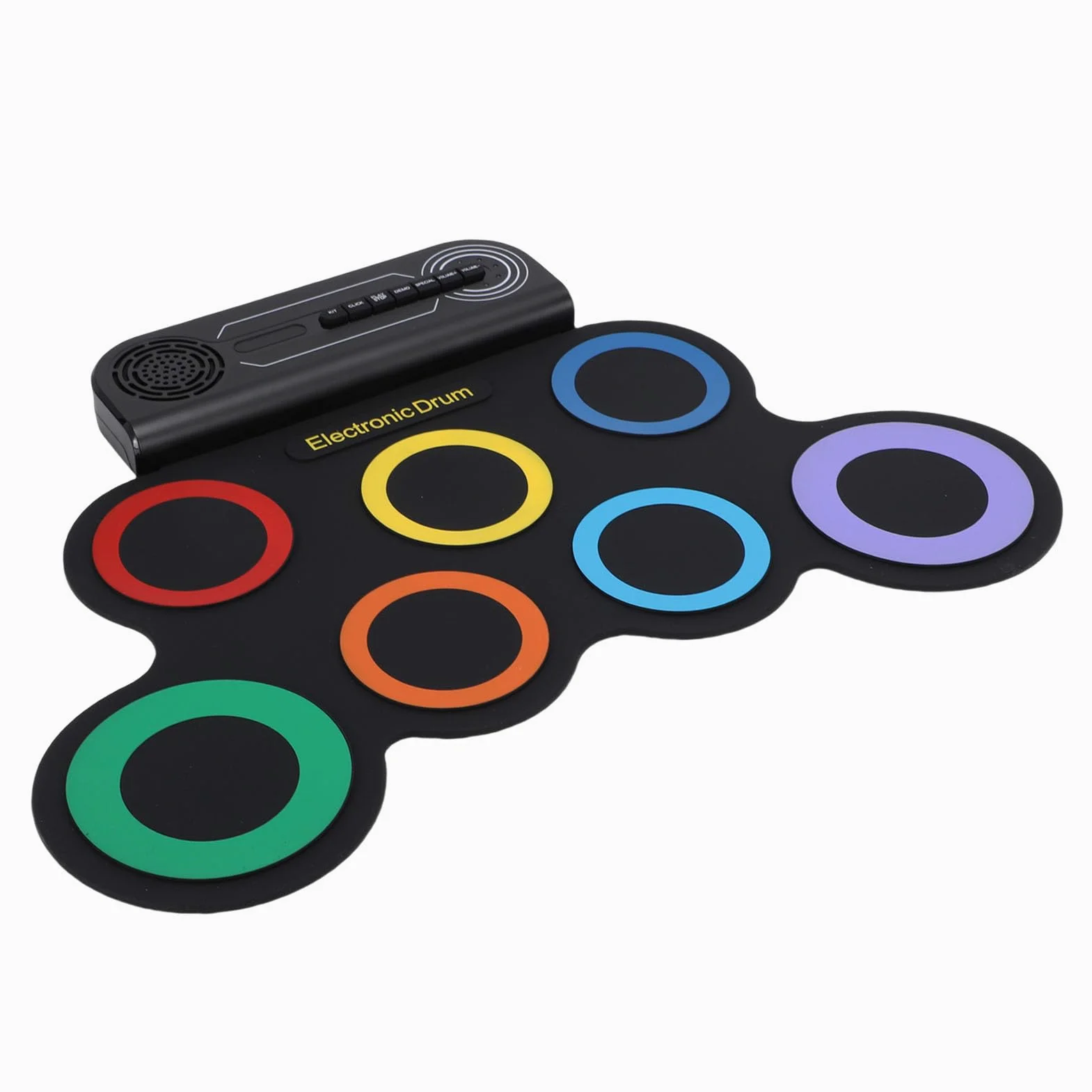 Alomejor Set di Batteria Elettronica Arrotolabile, Pad per Batteria con Altoparlante Stereo Integrato con 7 Pad, 2 Pedali, Ricaricabile per Esercitazione dei Bambini