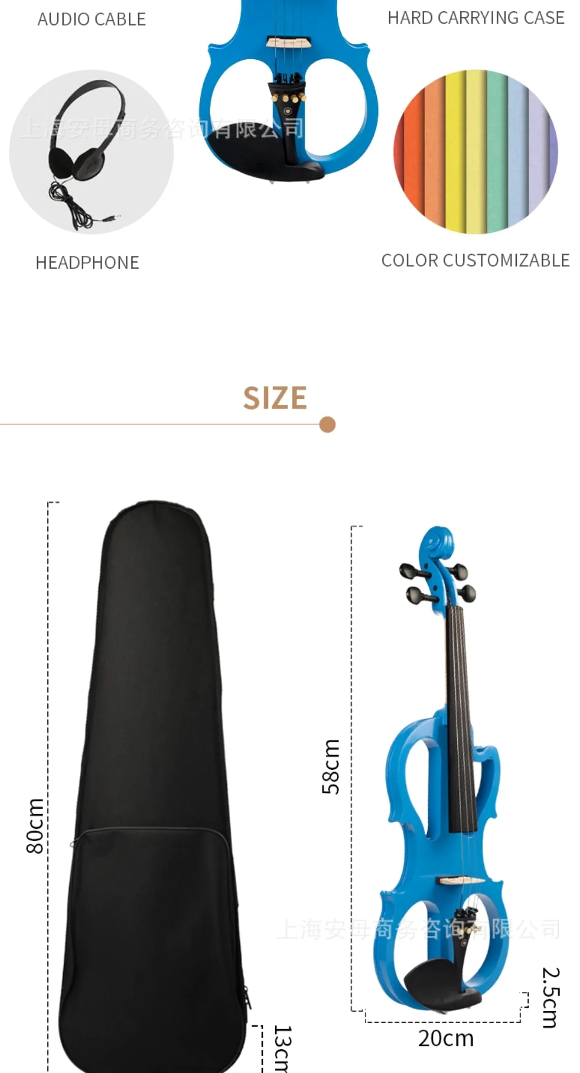 Set di violino elettrico 4/4 silenzioso, in legno d'acero massiccio metallico, elettronico, per principianti, adulti e ragazzi (bianco)