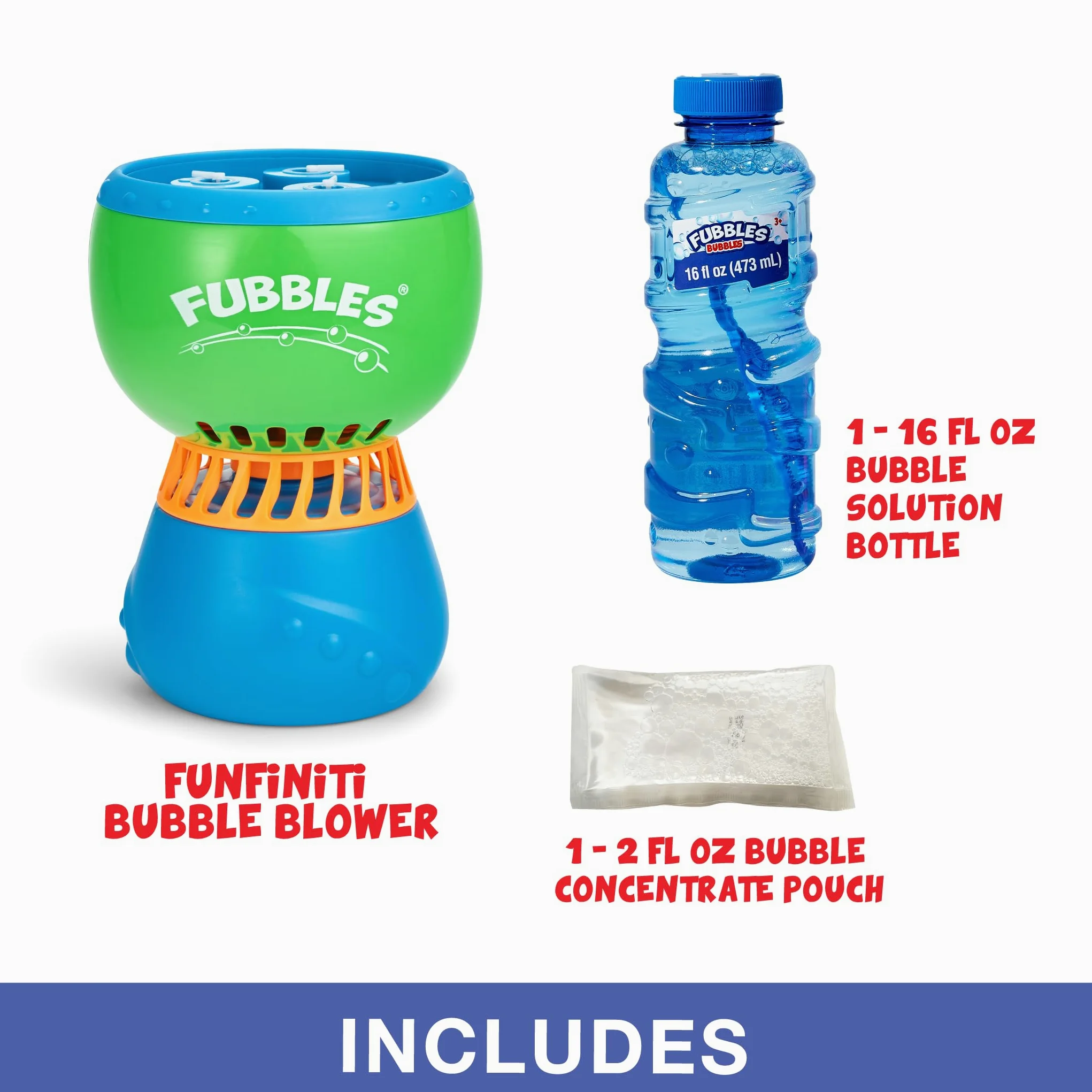 FUBBLES NO Spill Funfiniti Bubble Machine | Blows One Hour of Non Stop Bubbles | Amazon Exclusive Toy Set Includes 36oz of Non Toxic Refill Solution (Bubble Solution Bottle Colors Will Vary)