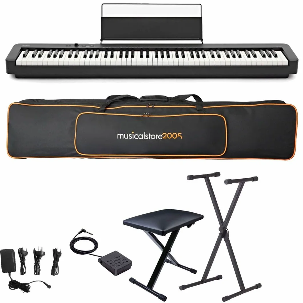 Set Scolastico per Casio CDP-S110 Nero Piano Digitale 88 Tasti Pesati - Completo di Borsa Imbottita a Tracolla MusicalStore2005, Stand a X, Panchetta Regolabile, Alimentatore e Pedale