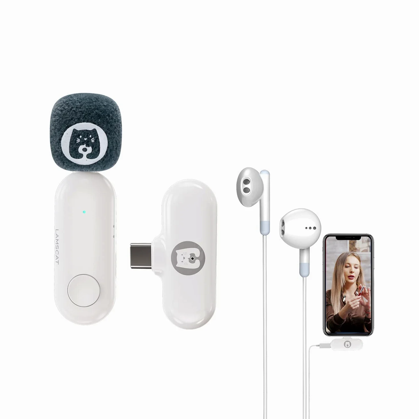 Lavalier - Microfono wireless per USB C Android, Plug & Play, microfono per Live Streaming YouTube, conferenze, automatico, con cuffie (1 to 1)