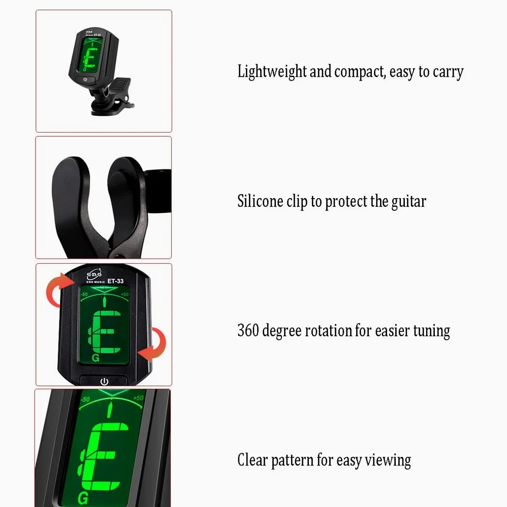 JJJ Tuner for Chitarra Portatile Tuner di Alta qualità Ukulele Violin Tuner elettronico Automatico Durevole (Color : Black)