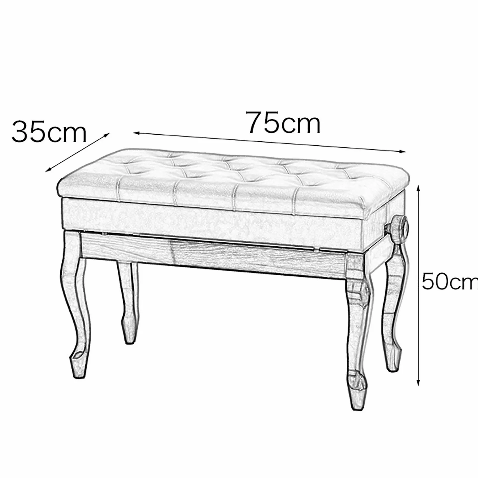 Sgabello regolabile per pianoforte, sgabello per pianoforte con spazio di archiviazione, gambe piegate, sgabello per pianoforte elettrico, struttura in legno massiccio duro (bianco)