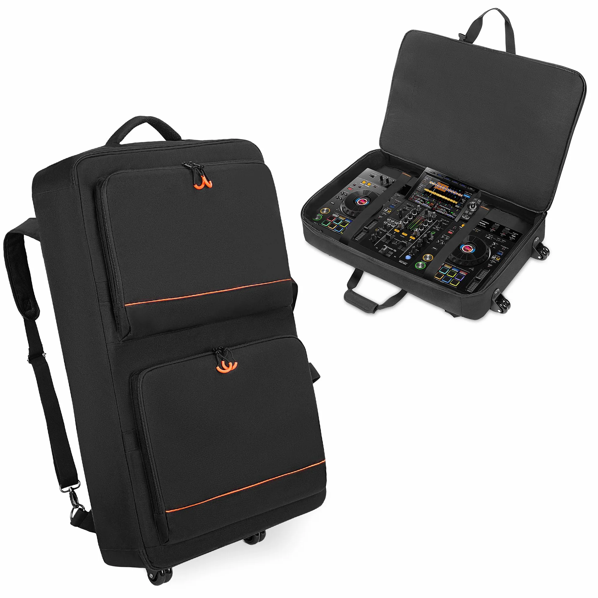 Rexmica Borsa da Trasporto per Controller DJ con Ruote, Compatibile con Pioneer XDJ RX2/ XDJ RX3/ XDJ-RX/DDJ-FLX10/ DDJ REV7/ DDJ 1000SRT, Zaino con Ruote Imbottito con 2 Tasche per DJ Mixer Accessori