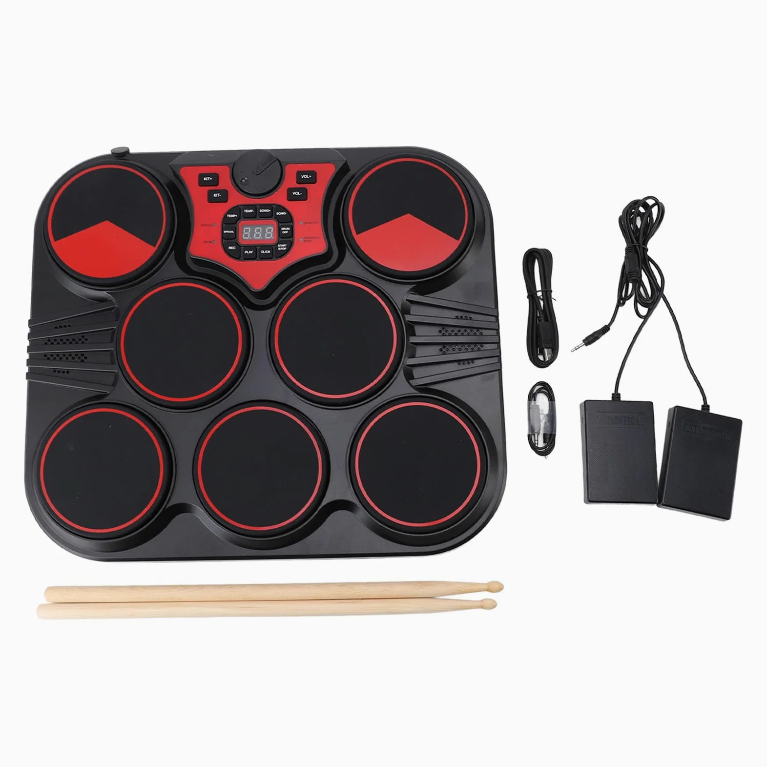 Set di batteria elettronica 7 pad, pad per batteria elettrica da tavolo, ritmi multisuono con batteria ricaricabile USB, kit di batteria digitale portatile per professionisti