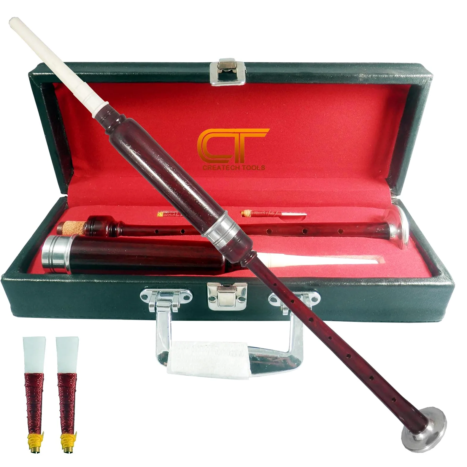 Createch Tools - Bagpipe scozzese, custodia per il trasporto e canne da pesca, colore: marrone scuro