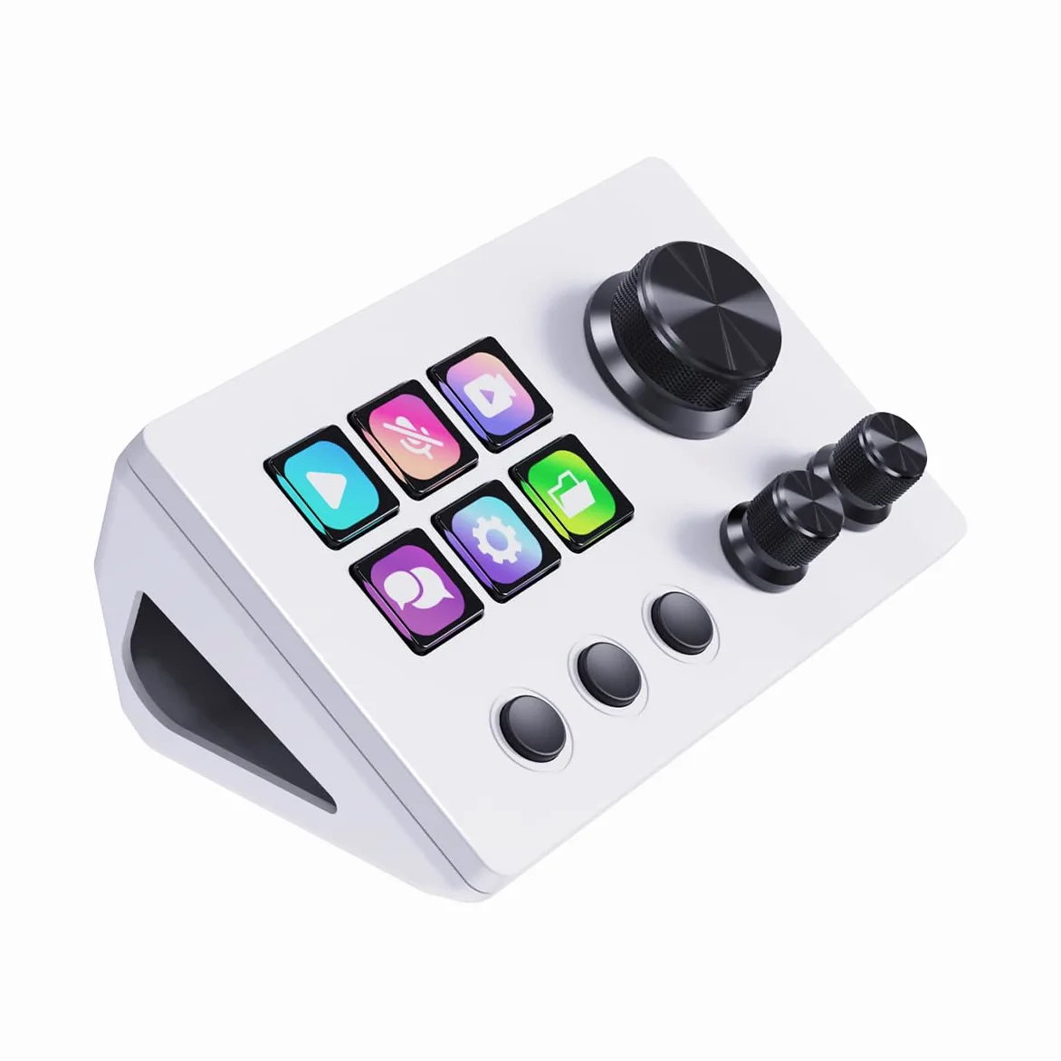 Basicolor N3 Tastiera Macro: 6 Tasti LCD Shortcut, 3 Pulsanti & 3 Manopole – Controller Streaming Programmabile per Streaming (YouTube, OBS, Twitch), Produttività (Office) & Gaming (Mac/PC) - Bianco