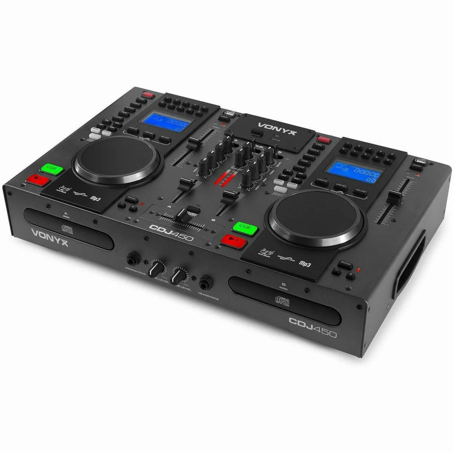 Vonyx CDJ450 DJ Workstation - 2 Lettori CD Compatibili con MP3, Funzione Bluetooth, 2 Porte USB, Mixer a 2 Canali, Media Player, Ricerca Cartella Integrata, Maniglie