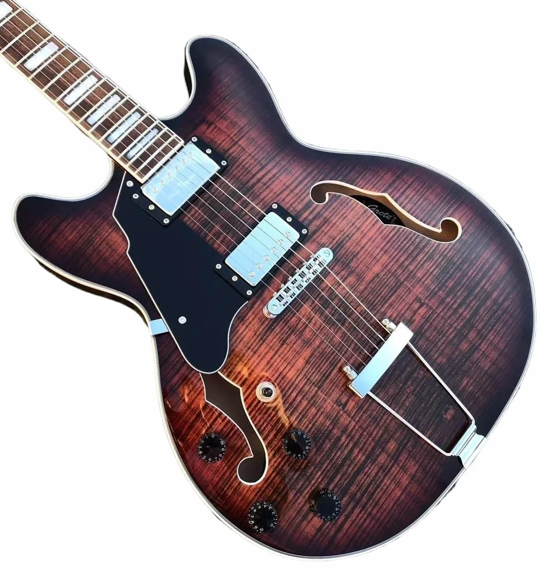Chitarre elettriche Jazz Lefty classiche personalizzate Chitarra elettrica personalizzata for mancini con foro F a corpo cavo