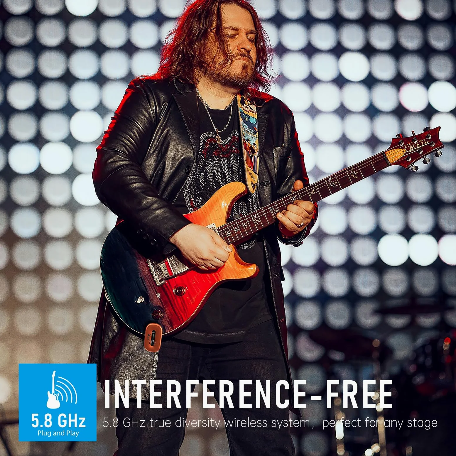 Xvive A58 - Sistema per chitarra wireless da 5,8 GHz, trasmettitore ricevitore per pickup attivo o passivo per basso elettrico/acustico, arancione