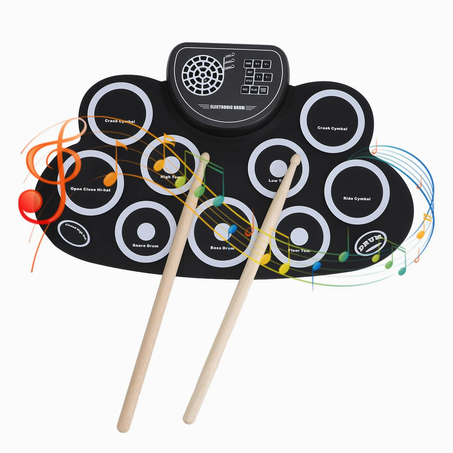 Set di batteria elettronica, batteria elettrica portatile, altoparlante integrato ricaricabile, batteria elettronica con jack per cuffie, 9 cuscinetti in silicone per bambini e adulti