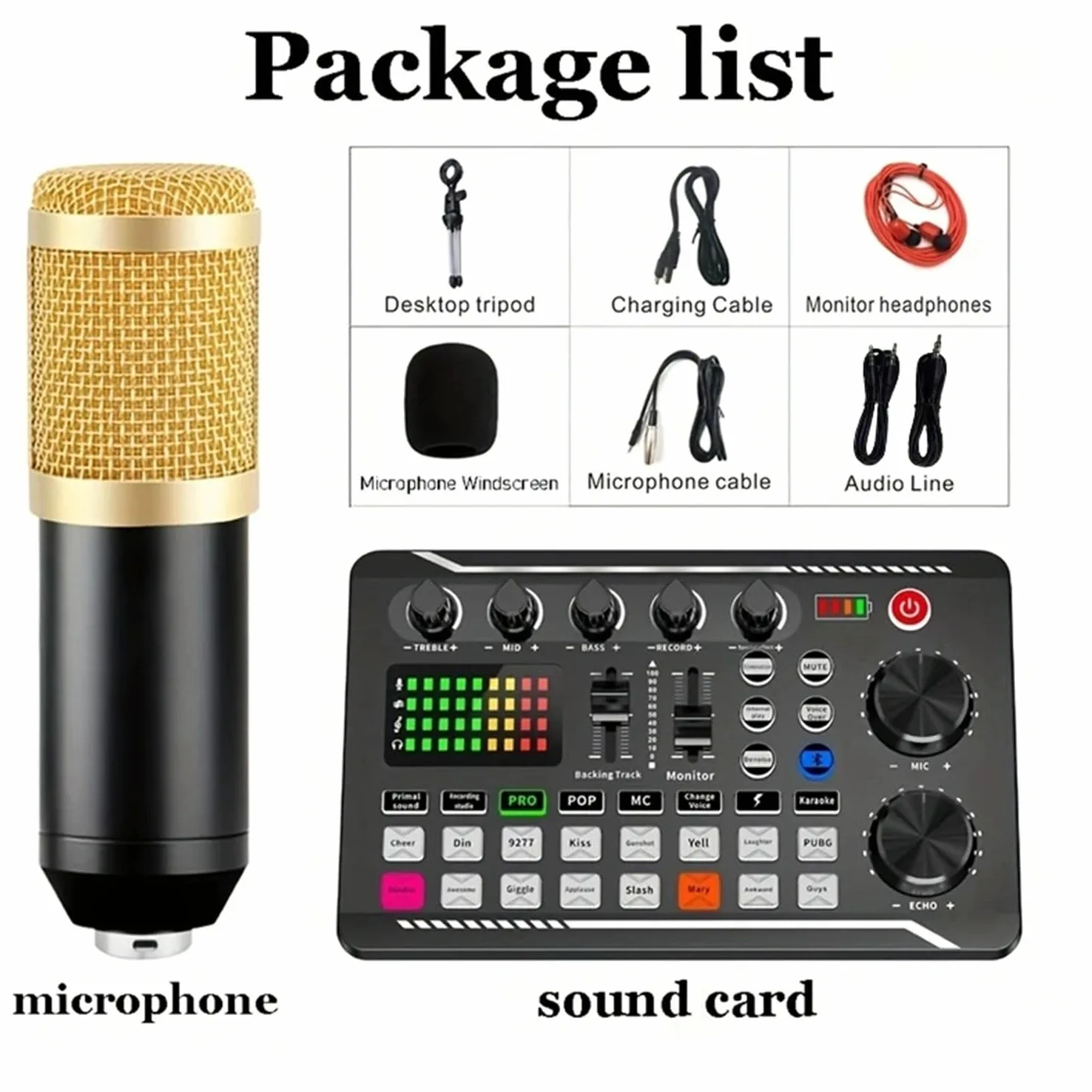 Podcast Bundle BM-800 Microfono a condensatore con kit scheda audio live F998 Attrezzatura Cambia voce e funzioni mixer per PC Studio Recording Broadcasting