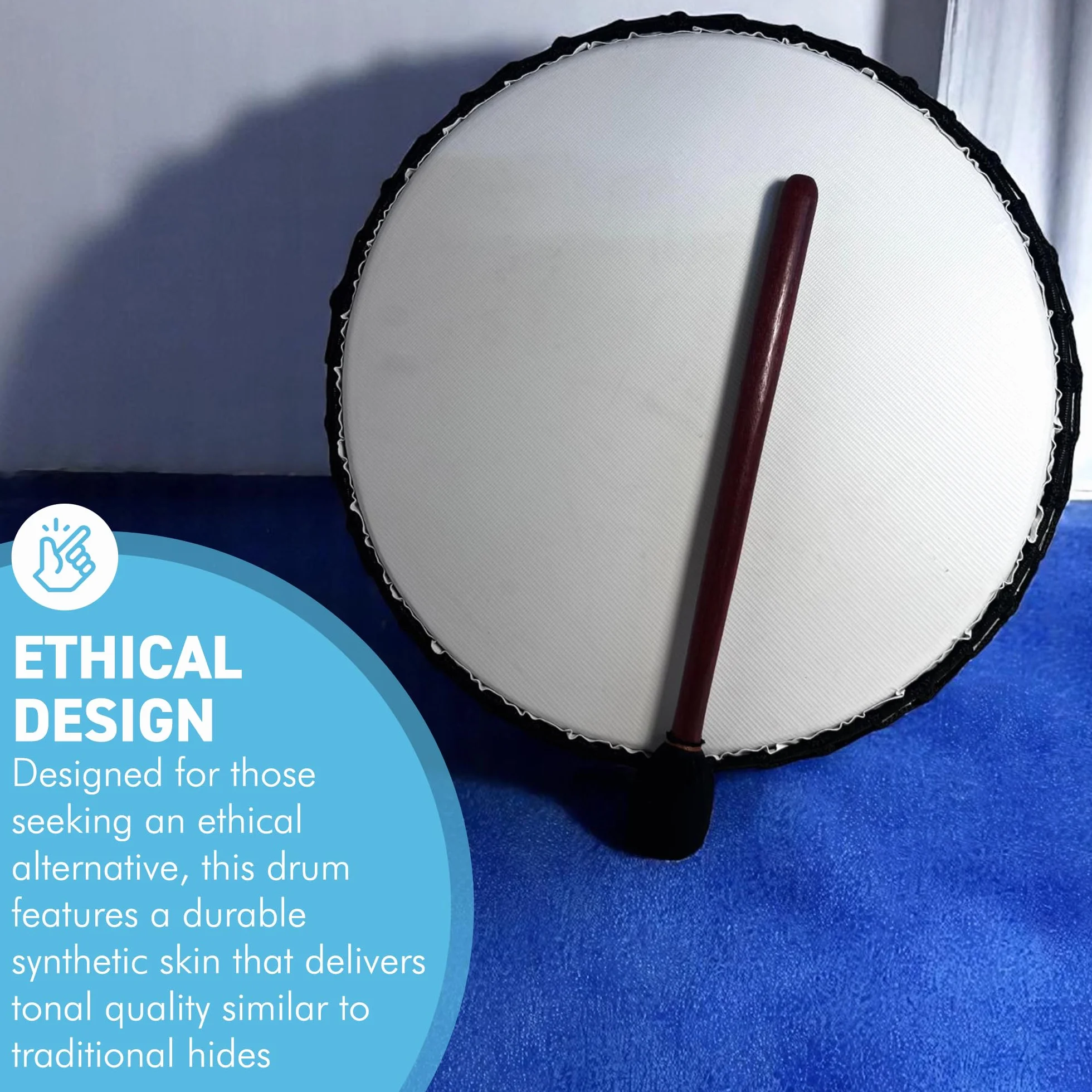 Grande tamburo sciamanico vegano da 40 cm con battitore in legno, strumento a percussione con suono profondo risonante