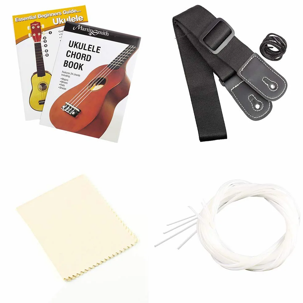 RockJam Kit ukulele da concerto con accordatore, borsa da concerto, cinghia, plettri e corde di ricambio, 4, destra, naturale, completo (RJUK-712C-N)