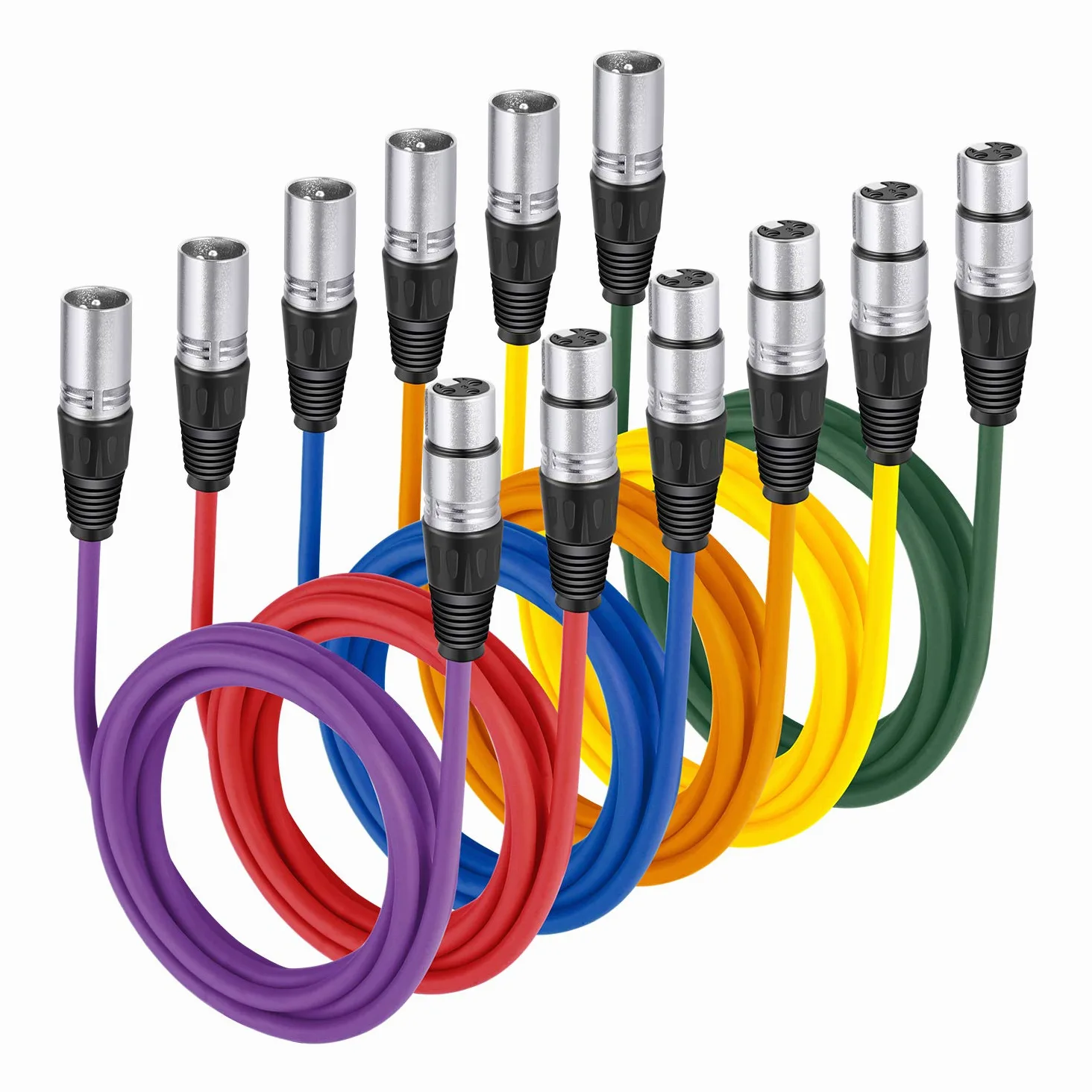 Neewer Confezione da 6 cavi da 2 m XLR maschio a XLR femmina, colorati, cavi per microfono sigillati in gomma, per un collegamento bilanciato (verde, blu, viola, rosso, giallo e arancione)