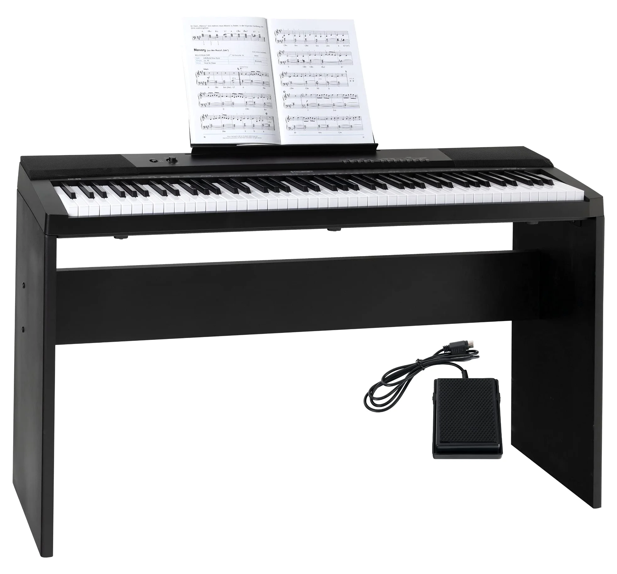 McGrey DK-88 Tastiera Beginner in Look Stagepiano - Tastiera per principianti con 88 tasti - con supporto - 146 suoni - Funzioni Split, Dual e Twinova - inclusa pedaliera sustain - Nero