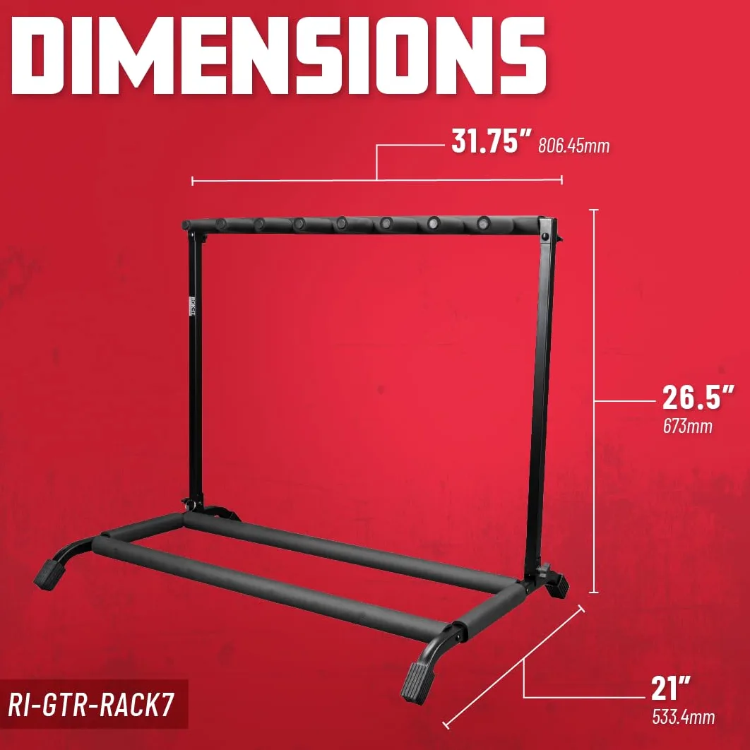 Gator Frameworks – Supporto Pieghevole per 7 Chitarre, Struttura in Acciaio Verniciato a Polvere, Imbottitura in Schiuma, Compatibile con Chitarre Elettriche, Acustiche e Bassi (RI-GTR-RACK7)