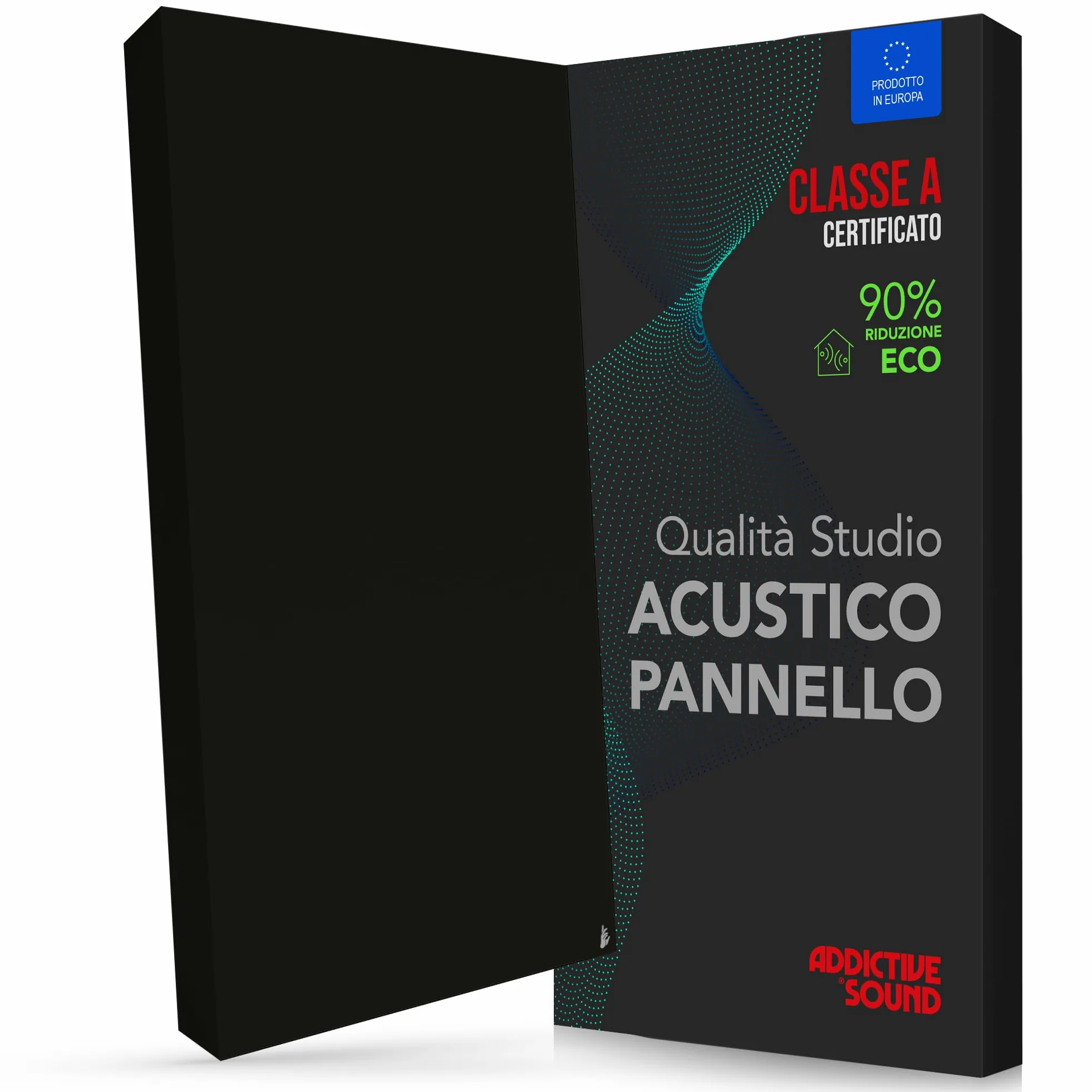 Addictive Sound Pannelli Fonoassorbenti Premium, pannello acustico qualità studio con lana acustica, Classe A di assorbimento, prodotto in UE, kit parete/soffitto, 100x50x11 cm, 8 kg, Nero