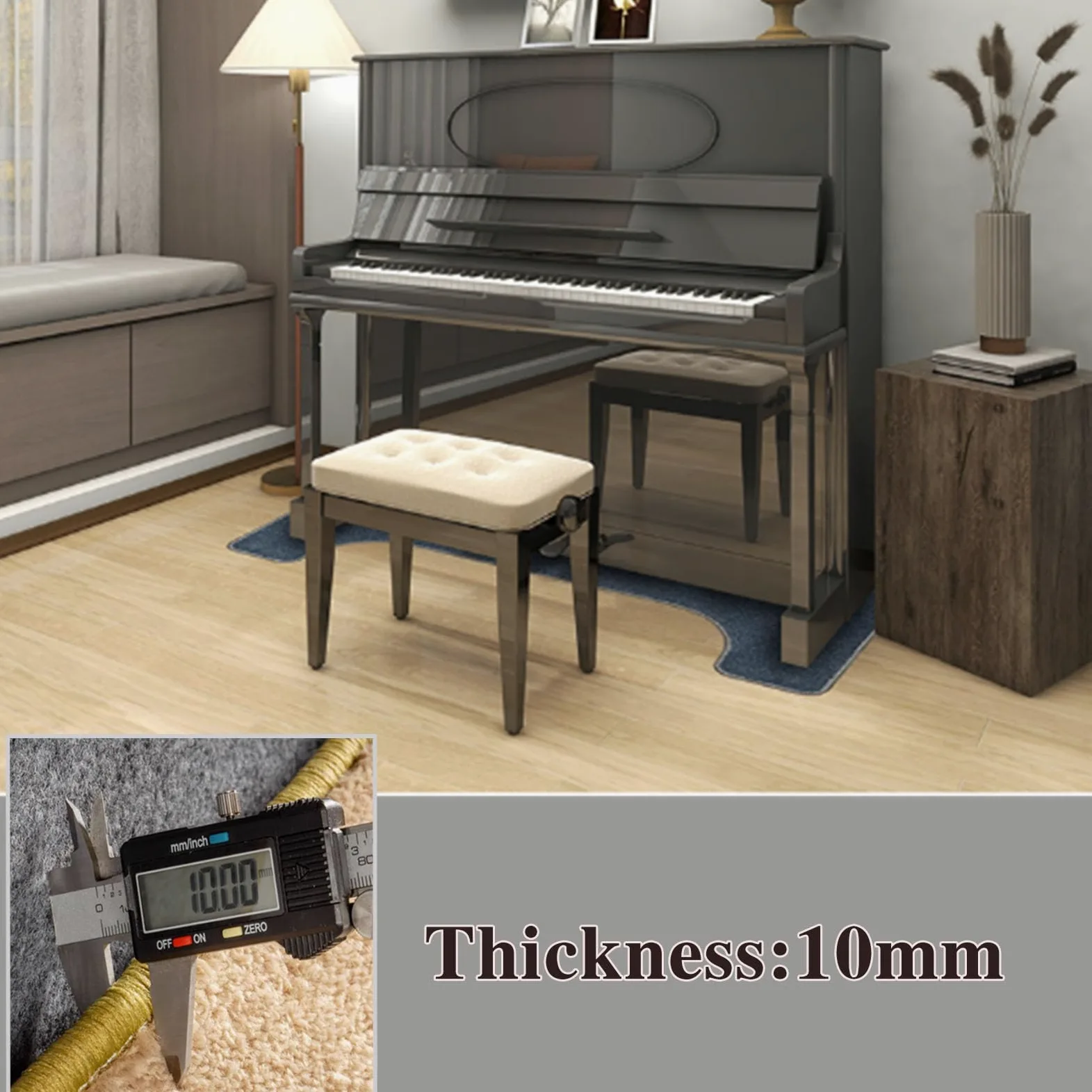 Tappeto insonorizzato per pianoforte, protezione per pianoforte acustico, antiscivolo, 160 x 70 cm, tappetino fonoassorbente per pianoforte verticale e studio domestico