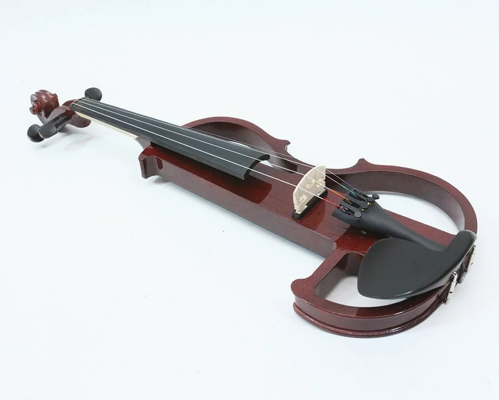 Violino elettrico 4/4 intero silenzioso in legno massello con accessori in ebano, con custodia, arco, cuffie, cavo, corde per studenti, principianti e adulti (Rosso vino), EV8 presa jack