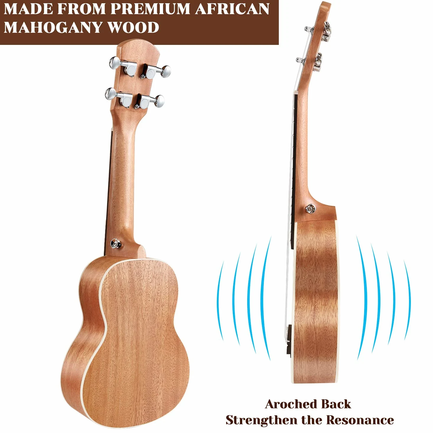 MARTISAN Ukulele Soprano con corde Aquila originali in nylon, Ukulele da 21 pollici per Principianti con Borsa, Accordatore, Corde Aggiuntive, Cinturino, Plettri